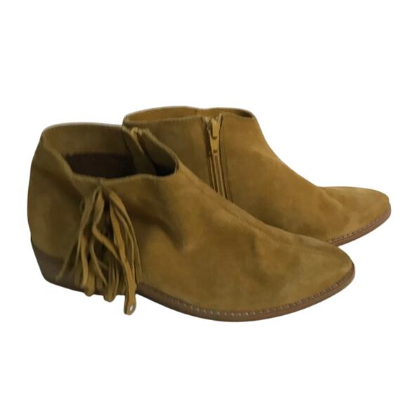 Naughty Monkey Booties Boots Size 7 Womens Suede Mustard Yellow Fringe Western - Picture 1 of 10